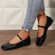 Womens Dressy Ballet Flats Square Toe Comfortable Casual Slip On Ballerina Flat Shoes - màu đen - Xem 3