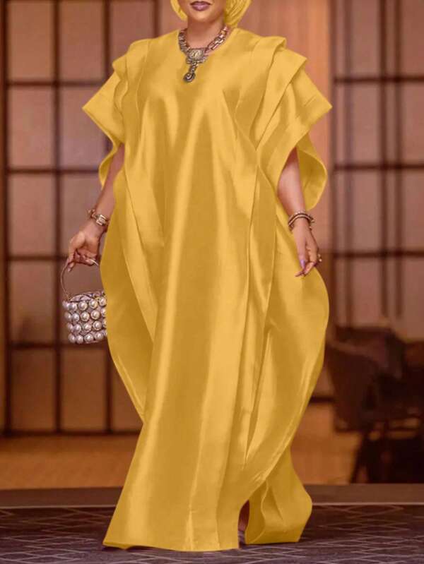 Plus Size Elegant Solid Color Dress, Suitable For Party