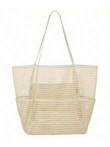 1pc Waterproof Mesh Travel Beach Bag, Multi-Pocket Portable Swim Pool Clothes Organizer Tote - Multicolor - View 10