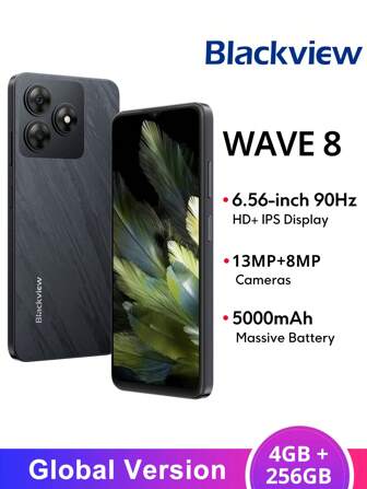  Blackview WAVE 8 Smartphone 4GB+256GB Global Version 6.56-Inch 720*1612 Resolution Display Unisoc T606 CPU 5000mAh Battery 10W Charge 13M Rear Camera 8MP Front Camera,Christmas Gifts For Children And Parents