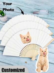 Evantai de nuntă alb personalizat cu fotografie și nume de animal de companie, LOGO, evantai clasic DIY, ornamental de înaltă calitate, personalizat, elegant, rafinat, personalizat, cadouri ideale unice pentru ea, iubit, prietenă, tată, familie, mamă, prieteni