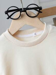 2pcs Set, Casual & Cute, Soft & Comfortable, Cartoon Bear Print, 3D Design, Round Neck Long Sleeve Sweatshirt And Solid Color Elastic Waist Pants, Toddler Boys Outfit, Baby Boys Autumn Clothing, Suitable For Daily Use, Vacation, Party, Outing