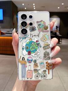 1pc Creative Vacation Style Airplane, Camera, Girl, Road Sign Pattern Transparent Soft TPU Phone Case, Anti-Scratch, Anti-Fingerprint, Camera Lens Protection, Compatible With Samsung, Nothing, Pixel, INFINIX, Redmi Waterproof Shockproof Anti-Fall - Multicolor - View 5