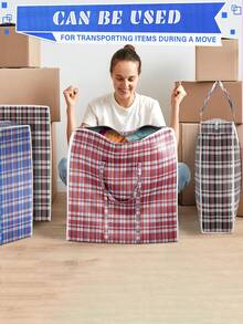 1 件手持式超大容量储物袋，耐用搬家储物袋 - 可重复使用的拉链整理袋，大容量衣物储物袋，牛津布防水网格印花储物袋，用于衣物，学生返校行李整理袋，旅行袋，旅行学院携带宿舍必需品搬家用品袋，用于学校学校配件学校用品衣柜整理和存储衣服整理器卧室 - 彩色 - 查看 9