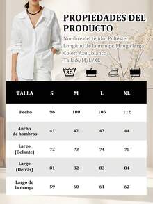 Camisa informal de manga larga ajustada para mujer, diseño de cuello alto, con bolsillos laterales dobles, adecuada para oficina, ocio y uso diario - Blanco - Ver 9