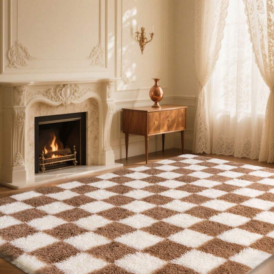 5x7 Feet Checkered Area Rugs For Living Room, Black And Pink Modern Shag Plaid Rug Washable Non-Slip Large Area Rug Super Soft Indoor Fuzzy Carpet Fluffy Rugs For Bedroom Home Aesthetic Decor