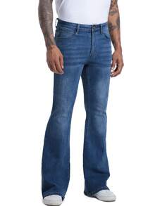 Men's Bell Bottom Jeans 60s 70s Outfits For Men,Mens Bell Bottoms Pants Flare Jeans Light Blue - 深色水洗藍 - 查看 4
