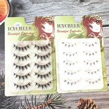 10 对睫毛套装 - 上睫毛 + 下睫毛，山茶花尖端，自然外观，一体式 + 流苏仿手绘下睫毛，透明茎，浅欧亚卡通眼妆，适合舞台表演、派对