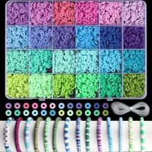 1 Box Clay Beads For Bracelet Making Kit 28 Colors 6mm Width Flat Round Polymer Clay Spacer Heishi Beads For DIY Jewelry Making Crafts