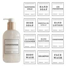 6/12 Peças/Conjunto Adesivos de Rótulo para Garrafas de Sabonete Líquido e Detergente de Louça, Decorações em Estilo Artístico de Fonte, Adesivos de Rótulo de Shampoo, Aderem Firmemente, À Prova d'Água, para Garrafas, Etiquetas de Armazenamento de Banheiro