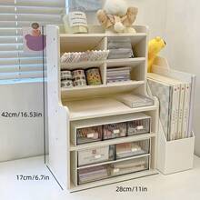 Upgraded Thickened Double Heightened Desktop Organizer, Dormitory Office Storage Box, Cosmetic Books Stationery Organizer, Space Saving Modern Design Durable - 白色/大號 - 查看 6