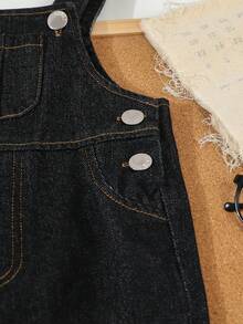 Boys' Casual Black Denim Bib Overalls, Girls' Spring/Autumn Tops & Bib Pants Outfit - Black and White - View 4