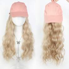 Bright Pink Baseball Cap With Attached Long Curly Wig, Synthetic Fiber Wig, Adjustable Hat For Women - Multicolor - View 4