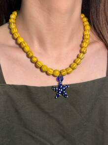 1 pieza Collar colgante de cerámica con diseño de calabaza, pulpo, estrella de mar o cactus en estilo de moda y dibujos animados, piezas únicas pintadas a mano, adecuado para hombres y mujeres, uso diario, festivales, citas, regalos