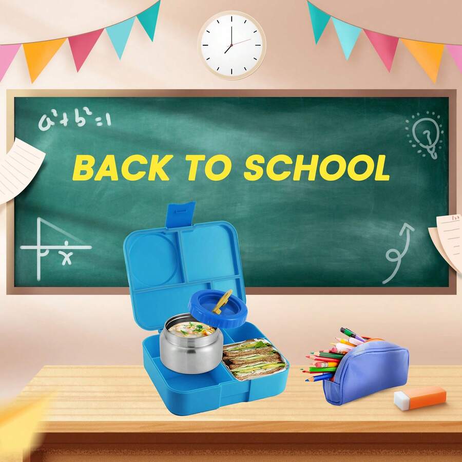 便当盒套装，含 8 盎司保温不锈钢汤罐 - 非常适合学校或办公室午餐、返校