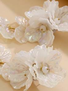 1Pair Elegant 3D White Color Flower  Earrings, Delicate Luxury Petal Long Tassels Jewelry,  Ladies'  Party Earrings,Friendship Gifts - bông tai - Xem 5