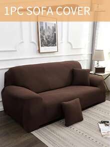 1 件纯色沙发套，弹性沙发保护套，款式防滑设计，柔软舒适透气，所有尺寸，适合所有季节和主题，可洗沙发垫套 - 咖啡棕 - 查看 1