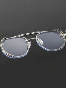 1 副男士金属双梁几何镂空休闲时尚优雅简约平板眼镜，适合日常阅读、通勤、摄影 - 銀色 - 查看 4