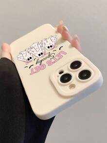 1pc Minimalist Fashionable Halloween Ghost Slogan Graphic White Eye Full Coverage Anti-Drop Phone Case, Compatible With IPhone 16 ProMax/16/16 Pro/16 Plus/11/15/15 Pro/15 ProMax/12/13/14 ProMax/XS/XR/11 Pro/11 ProMax/12 Pro/12 ProMax/13 Pro/13 ProMax/7 Plus/14 Pro/14 ProMax/14 Plus/7 Plus/8 Plus/8/SE2/12 Mini/13 Mini, Soft Shell, Anti-Yellowing Waterproof Shockproof Scratch Resistant - Multicolor - View 4