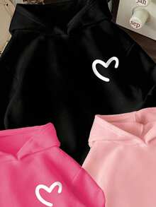 3件套幼儿心形图案保暖连帽卫衣 - 彩色 - 查看 3