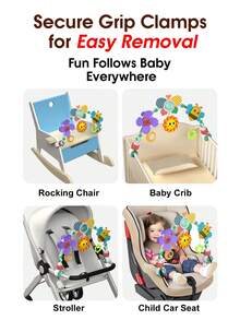 1个婴儿床挂饰，安抚婴儿床悬挂玩具，可调节长度悬挂装置/适用于汽车座椅、婴儿车、益智玩具 - 彩色 - 查看 4