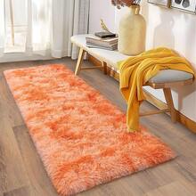 Soft Fluffy Shag Throw Area Rug, 2x4 Black, Non-Slip Bedroom, Hallways, Bedside, Dorm, Living Room - Long Shaggy Rug - Warna Oranye Tie-Dye - View 4