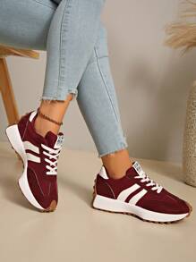 Retro Thick Sole Sneakers, Thickened Upper, Suitable For Running, Women - Red - View 4