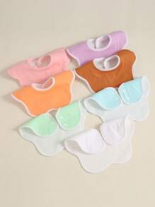 7pcs/Set Solid Color Baby Cotton Soft Absorbent Bibs, 360 Degree Drool Bibs - Multicolor 01 - View 3