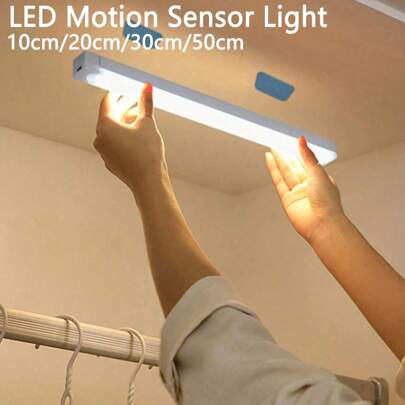 1pc Wireless Motion Sensor LED Light Lamp, USB Rechargeable Battery-Powered, Non-Waterproof Indoor Lighting For Closet, Kitchen, Bathroom, Cabinet,10cm/20cm/30cm/50cm,Indoor Lighting, Room Lighting, Bedroom Lighting, Stair Lighting, Festival Lighting, Kitchen Lighting, Car Trunk Lighting,LED Lights For Room Or Bedroom,Luz Led,Night Light