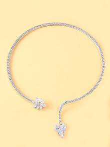 1 pieza Collar tipo gargantilla ajustable con flor de circonia para mujer - Plateado - Ver 3