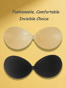 1pc Invisible Bra Sticker Reusable Front Button Strapless Bra Sticker For Women, Seamless Self-Adhesive Silicone Wedding Bra Without Back Or Shoulder Straps