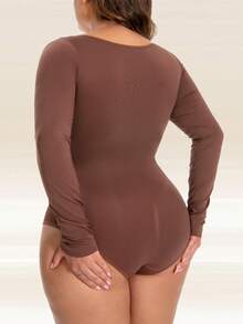 Plus Size Women Shapewear Long Sleeve Tummy Control Seamless Bodysuit