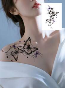1 Body Art Temporary Tattoo Sticker, Butterfly Pattern, Suitable For Both Men And Women, Waterproof Fake Tattoo, Lasting 2-5 Days, Covering Scars, Can Be Used On Arms, Wrists, Shoulders, Legs, Waist, Neck, Hands, Chest, Thighs, Fingers, Ankles, Suitable For Various Festivals, Parties, Gifts, Vacations, And Body Decoration