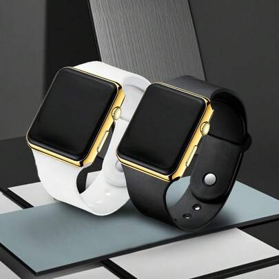 2 件时尚 LED 屏幕电子手表套装，个性化简约设计，适合初中和高中学生，适合送给朋友、返校礼物