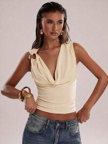 2025  Women's Off-Shoulder V-Neck Blouse, Chiffon Ruffle Detail, Perfect For Summer - 白色 - 查看 8