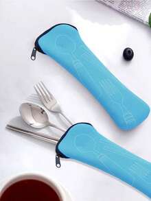 Portable Multi-Color Zippered Cutlery Storage Bag, Compatible With Stainless Steel Spoons And Chopsticks, Reusable, Perfectly Suited For Outdoor Travel, Camping, And Office Scenarios, Also Suitable As An Insulated Lunch Bag, Ladies' Lunch Box, And Women's School Supply Accessory (Bag Only, Does Not Include Cutlery) - Multicolor - View 1
