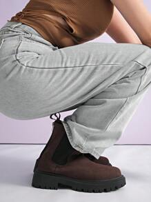 Women's Thick Sole Chelsea Boots, Comfortable High-Top Fashion Slip-On Boots, Autumn,Party - Brown - View 5