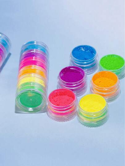6 Colores de Pigmento Neón - 6 Colores Fluorescentes del Arcoíris, Arte de Uñas 3D, Maquillaje de Halloween para Uñas
