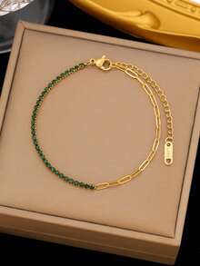 1 szt. Casual Ins 2025 Nowa 18-karatowa złota bransoletka ze stali nierdzewnej o wysokiej ochronie, kolorowa, kryształowa, odpowiednia do codziennego noszenia przez kobiety, uniwersalna, wodoodporna biżuteria, prezent na Walentynki (bez pudełka prezentowego) - Bransoletka z kryształkami - Zobacz 9