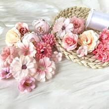 1 set de cascadas de flores con 20 piezas de flores falsas rosas mixtas y 1 rollo de 10m de cuerda transparente, decoraciones florales para decoración de fiestas (flor rosa aleatoria) - Multicolor - Ver 8