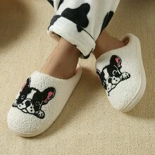 Women's Warm Indoor Slippers, Cartoon Bull Dog House Slippers, Home Slippers
