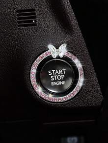1pc Crystal Rhinestone Car Engine Start Stop Decoration Ring, Bling Car Interior Accessories For Women, Push To Start Button Cover Sticker, Automotive Decals Decorative Ring With Diamond Inlaid Crystal Ignition Ring White - Multicolor - View 20