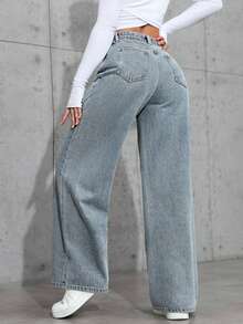Straight-Leg Light-Colored Jeans For Teenagers, Fashion - Teal Blue - View 2