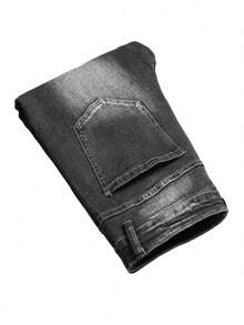 Older Boys' Classic Elastic Fashionable Versatile Washed Black Denim Jeans - Black - View 4