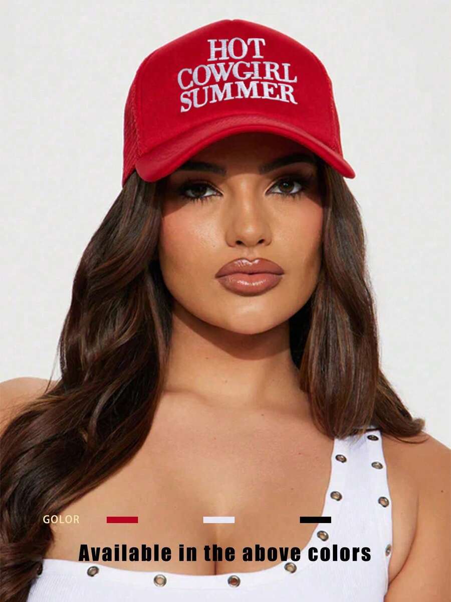 1 件男女通用刺绣“Hot Cowgirl Summer”棒球网帽，可调节防晒帽，适合户外旅行、徒步旅行、骑自行车 - 字母 - 查看 1