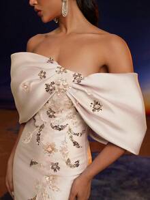 Elisanya Đầm dạ hội dài đuôi cá hở vai đính hoa đính sequin sang trọng Anymoon - Rượu sâm banh - Xem 7