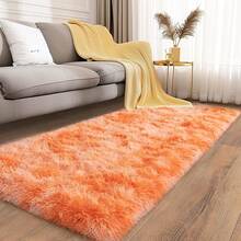 Soft Fluffy Shag Throw Area Rug, 2x4 Black, Non-Slip Bedroom, Hallways, Bedside, Dorm, Living Room - Long Shaggy Rug - Warna Oranye Tie-Dye - View 3