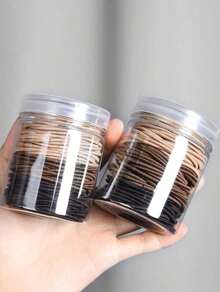 100/200/400pcs Women's All-Match Minimalist Hair Ties In Chic Black/Brown/Beige Canisters, Elastic, Fashionable, Versatile, Elegant, Simple Colored Hairbands For Daily Wear, Casual Parties, Work, Vacation, Ponytails, Buns, Facial Cleansing, Showering, Makeup Application And Accessorizing Outfits, Headgears And Accessories Ponytail Holders Hair Elastics Hair Rubber Bands Scrunchies Hair Rope, Hair Bobbles