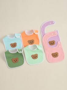 6pcs/Set Solid Color Baby Cotton Bibs, Soft Absorbent Small Bear Drool Bibs, Breathable - Multicolor 01 - View 4