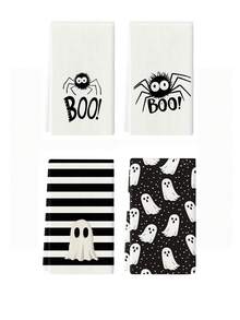 2pcs/4pcs/12pcs Halloween Spider & Ghost Pattern Kitchen Towels, Halloween Spider & Ghost Pattern Bathroom Towels, Halloween Outdoor Party Towels, Halloween Home Decor, Modern Style, Quick Drying, Super Soft Microfiber Material, Rectangular, 15.75IN*23.62IN/40*60CM Digital Printing Pattern, Suitable For Outdoor Party Decoration, Halloween Holiday Gifts - Multicolor - View 1
